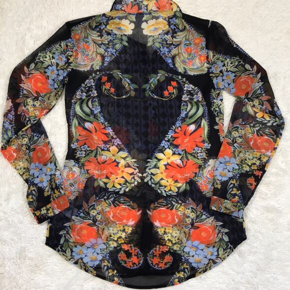 CAbi 3072 Amour Semi Sheer Blouse Floral XS 0-2 Corporate Work Office Coquette - Picture 3 of 7
